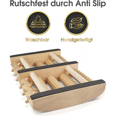 GGC Fußmassageroller mit AUSTAUSCHBAREN Rollen I Fußroller Holz ideal für Zuhause & Büro I Foot Massageroller