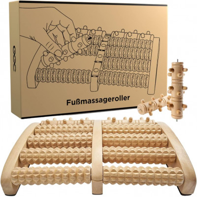 GGC Fußmassageroller mit AUSTAUSCHBAREN Rollen I Fußroller Holz ideal für Zuhause & Büro I Foot Massageroller