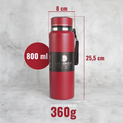 Thermoskanne Thermosflasche 800 ml mit Sieb Edelstahl Isolierkanne Rot