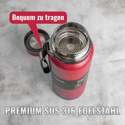 Thermoskanne Thermosflasche 800 ml mit Sieb Edelstahl Isolierkanne Rot