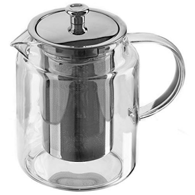 Glaskanne / Teekanne aus Glas mit Siebeinsatz (Edelstahlsieb) und Deckel, 1L