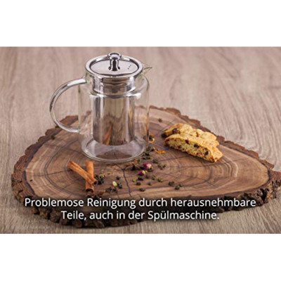 Glaskanne / Teekanne aus Glas mit Siebeinsatz (Edelstahlsieb) und Deckel, 1L