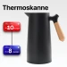 Thermos 1 L Isolierkanne Thermoskanne Glaskolbe Schwarz Holzgriff 1-Click Öffnung