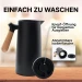 Thermos 1 L Isolierkanne Thermoskanne Glaskolbe Schwarz Holzgriff 1-Click Öffnung